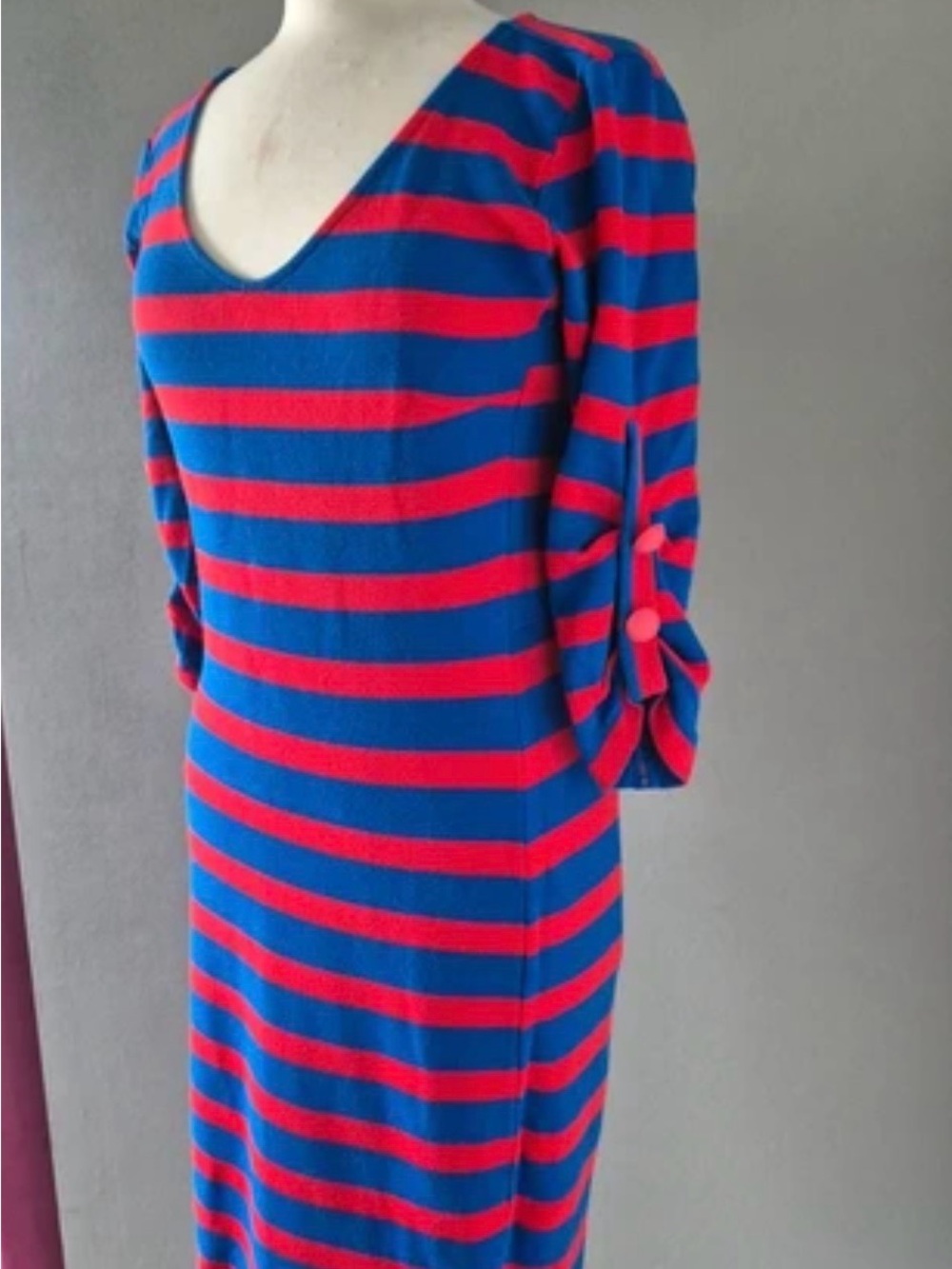 Juffrouw Jansen Amsterdam V-Neck Long Sleeve Striped Dress in Blue and Red